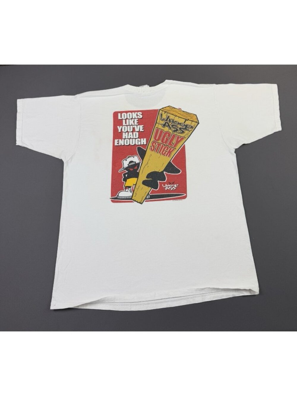 Rare Vintage 90s Whoop Ass Ugly Stick Streetwear Funny Art Saying Large Shirt